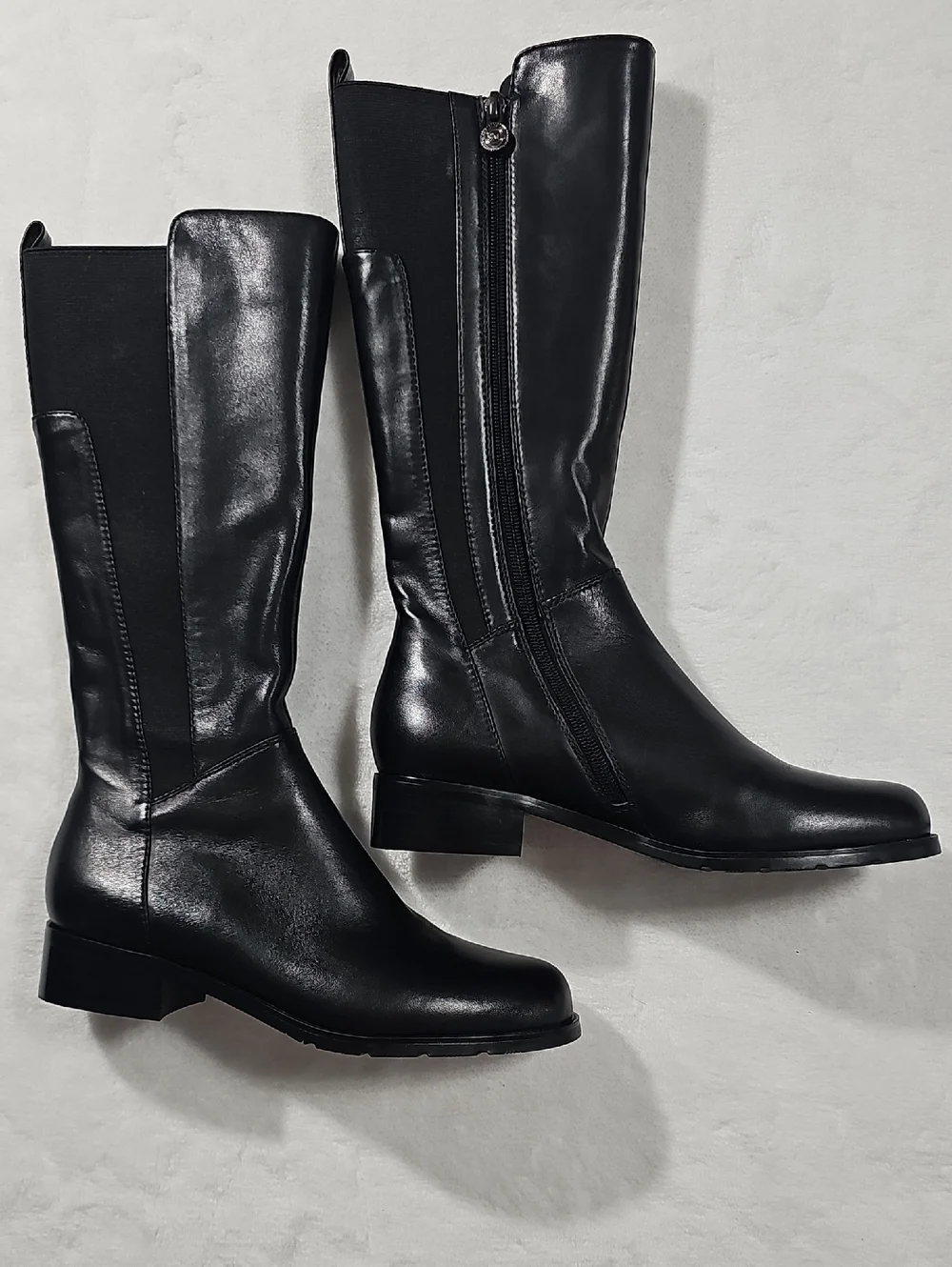 SoleMani Monaco Slim Black Leather Knee High‎ Boots 13 Inch Calf Womens 7.5 M